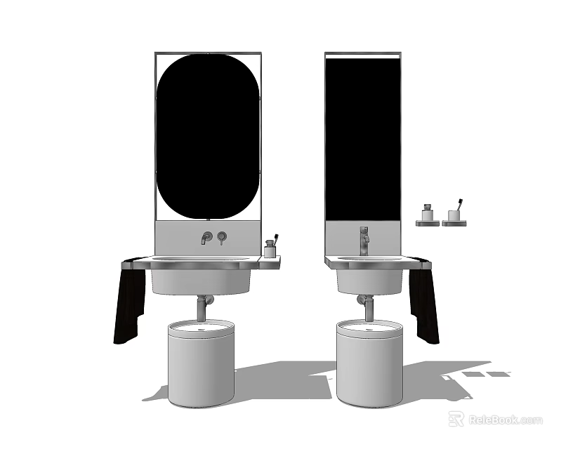 Modern Double Washbasin Design With Mirrors Faucets And Soap Accessories 3d model 