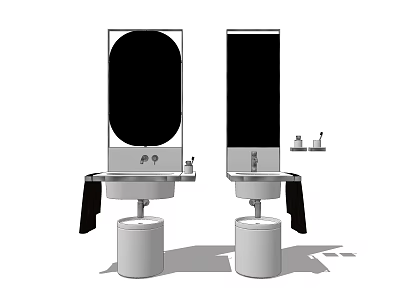 Modern Double Washbasin Design With Mirrors Faucets And Soap Accessories 3d model