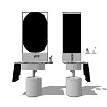 Modern Double Washbasin Design With Mirrors Faucets And Soap Accessories