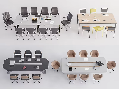 Modern Conference Tables In Office Spaces With Ergonomic Chairs And Notebook Supplies 3d model