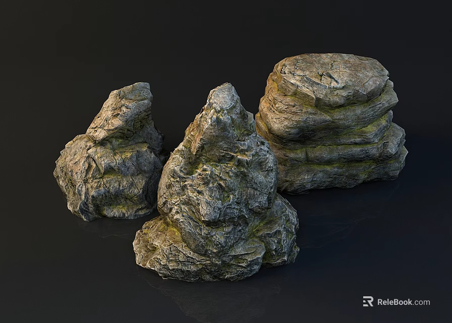 Garden Ornaments Featuring Rough Surface And Layered Texture Decorative Stones 3d model