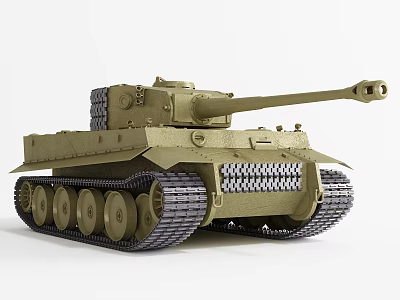 Detailed Military Green Tank Model With Tracks Gun Barrel And Armor Plates 3d model