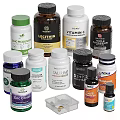 Assorted Dietary Supplement Bottles With Vitamin C Zinc Taurine And Pill Case