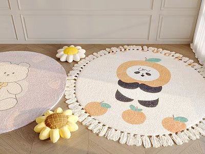 Living Room With Round Rugs Panda Orange Teddy Bear Sunflower Daisy 3d model