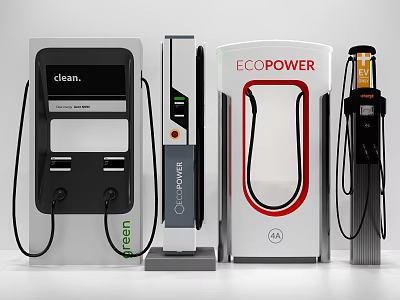Modern Electric Vehicle Charging Stations With Clean ECOPOWER And Chargemaster Designs 3d model