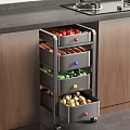 Colorful Fresh Fruits Stored in Wooden Kitchen Cabinet with Colored Drawer Knobs