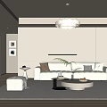 Modern Minimalist Living Room With White Sofa Round Coffee Table And Pendant Light
