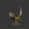 Golden Dragon Statue With Wings Standing On Rock Base And Scaled Body Details