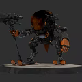 Black And Orange Biomechanical Character With Cannon Arm Standing On Base