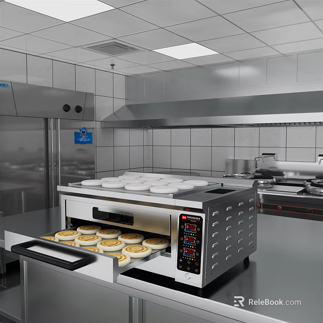 Stainless Steel Commercial Kitchen Oven Baking Round Pastries And Appliances 3d model 