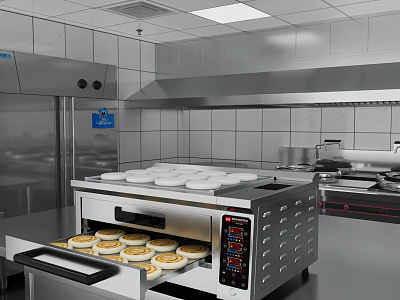 Stainless Steel Commercial Kitchen Oven Baking Round Pastries And Appliances 3d model