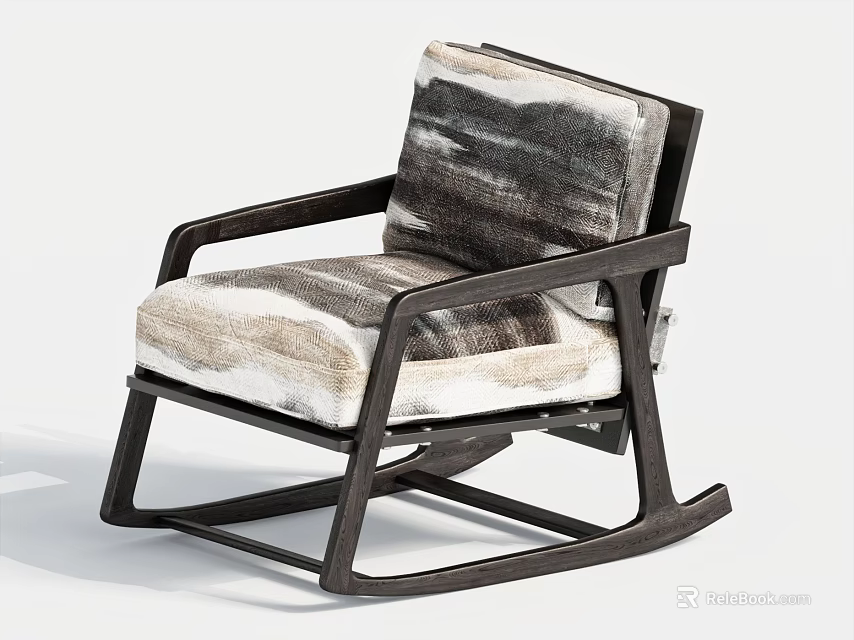 Modern Single Sofa Rocking Chair With Dark Frame And Textured Fabric Cushion 3d model 