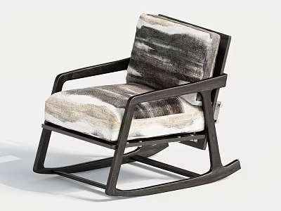 Modern Single Sofa Rocking Chair With Dark Frame And Textured Fabric Cushion 3d model