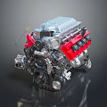 High Performance Automotive Engine Assembly With Silver Cylinder Head And Red Valve Covers 3d model