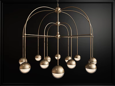Modern Arched Chandelier With Golden Metal Frame And Hanging Spherical Bulbs Design 3d model