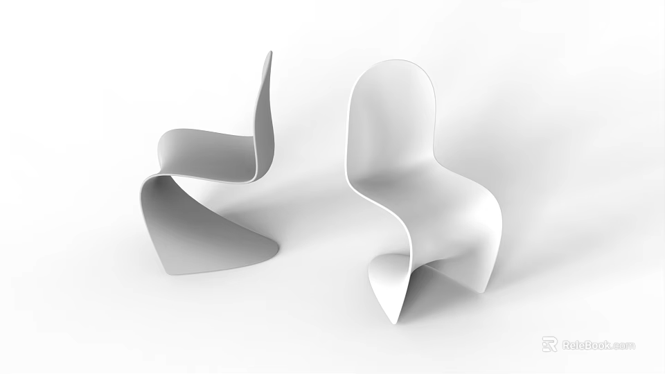 Modern Minimalist Single Chairs With Curved Lines In White And Gray Design 3d model 