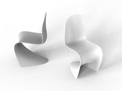 Modern Minimalist Single Chairs With Curved Lines In White And Gray Design 3d model