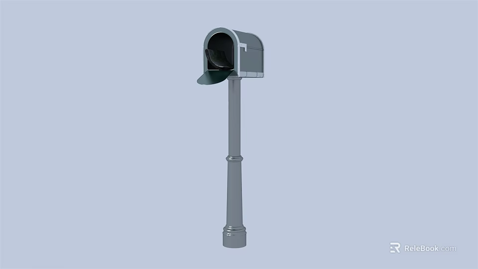 Gray Public Mailbox on Metal Pole for Residential Street Postal Service 3d model 