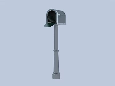 Gray Public Mailbox on Metal Pole for Residential Street Postal Service 3d model
