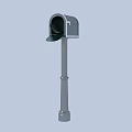 Gray Public Mailbox on Metal Pole for Residential Street Postal Service