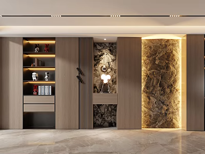 Modern Decorative Cabinet With Open Shelves Wooden Frame And Illuminated Marble Backdrop 3d model