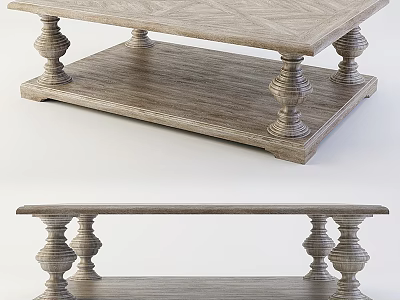 Classic Wooden Dining Table With Carved Legs And Two Tiered Structure 3d model