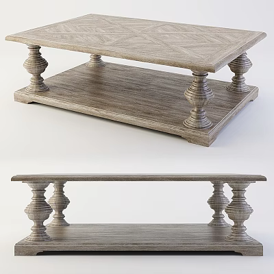 Classic Wooden Dining Table With Carved Legs And Two Tiered Structure 3d model