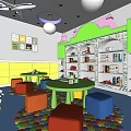 Kindergarten Indoor Play Area With Colorful Seats Toys Bookshelves And Floor Mats