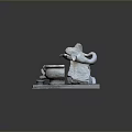 Decorative Stone Elephant Fountain with Water Flowing into Basin on Base