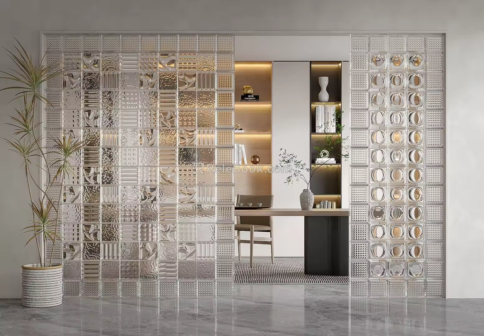 Modern partition glass partition screen 3d model