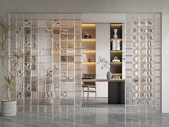 Modern partition glass partition screen 3d model