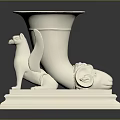White Classical Garden Ornament With Winged Cat Sculpture And Pedestal Base