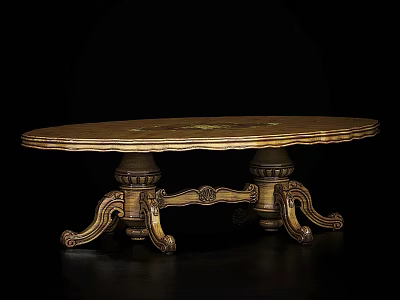 Ornate Classic Oval Dining Table With Gold Carved Legs And Decorative Top 3d model