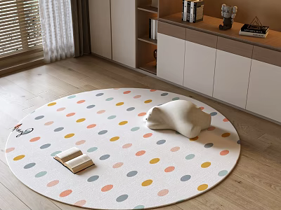 Round Area Rug With Colorful Dots Book And Pillow In Living Room 3d model