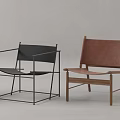 Modern Minimalist Leisure Chairs Featuring Leather Wooden Metal Frame And Brown Black White Tones