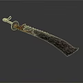 Vintage Handcrafted Weapon Featuring Curved Textured Blade And Decorative Hilt With Rope Detail