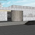 Modern Architecture Residential Area Courtyard Curved Waterscape Curved View Wall Tree Pool Gate Entrance 3d model