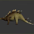 3D Stegosaurus With Brown Yellow Body Back Plates Tail Spikes Standing On Gray Background