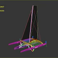 Innovative Blue And White Sailing Water Vessel With Graphic Sail And Multi Hull Design