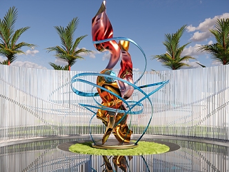 Modern city sculpture ribbon streamer surface abstract sculpture 3d model