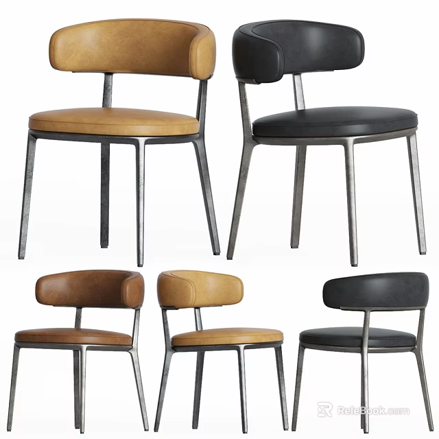 Modern Leisure Chairs With Leather Seats Metal Frames And Multiple Colors 3d model 