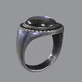 Elegant Silver Ring With Black Gemstone And Intricate Decorative Edge 3d model