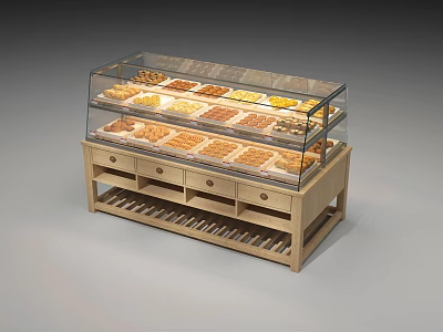 Double Layer Glass Cover Display Shelf For Bread Pastries With Storage Drawers 3d model