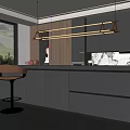 Modern Kitchen Interior Design With Island Counter Pendant Lights Bar Stools And Green Lawn View