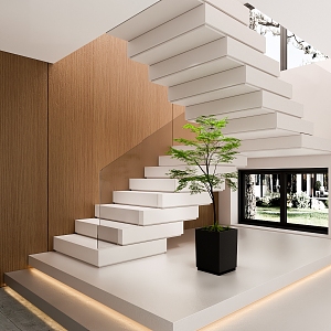 Modern Stair Suspension Stacked Stair Glass Handrail Stair Wall Panel Plant Landscape 3d model