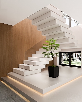 Modern Stair Suspension Stacked Stair Glass Handrail Stair Wall Panel Plant Landscape 3d model