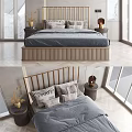 Modern Elegant Double Bed With Golden Headboard Textured Pillows And Nightstands In Bright Bedroom Interior
