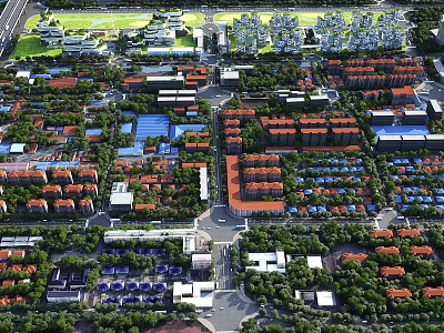 Aerial Planning of Community Layout with Residential Areas Green Spaces and Road Networks 3d model