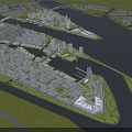 Aerial City Planning View With River Islands High Rise Buildings And Green Spaces