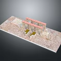 Ancient Ruin Scenic Landscape Featuring Stone Structure Red Roof And Archways